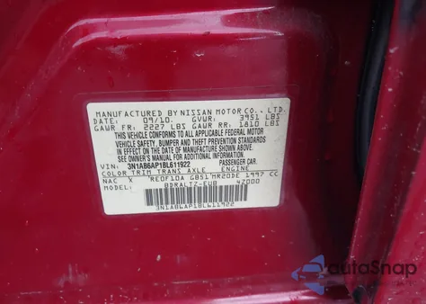 2011 Nissan Sentra 2.0S z USA, uszkodzony, nr VIN 3N1AB6AP1BL611922